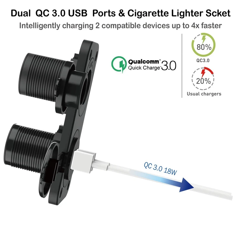 Qc 3,0 Usb Мощность со штыревой частью соединения 12 V/24 V, быстрая зарядка 3,0 автомобиль Зарядное устройство розетка Водонепроницаемый прикуриватель Usb крытого вагона Ad