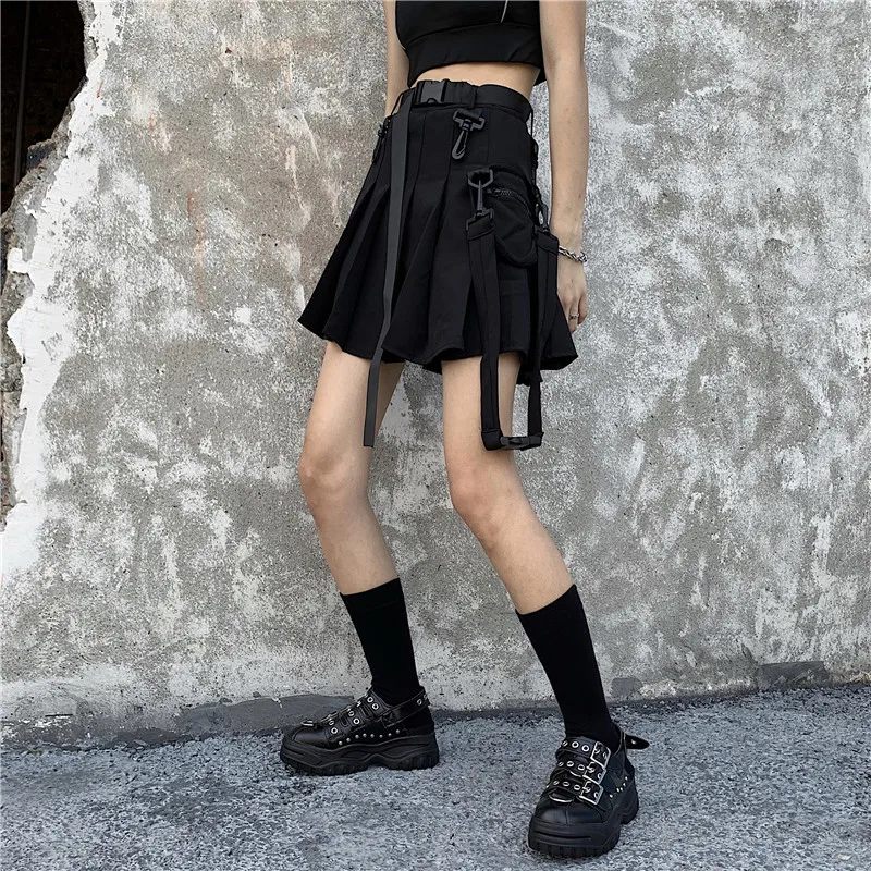 Elegant High Waist Belt Zipper Ribbon Pocket Pleated Mini Skirt Harajuku Streetwear Korean Women Gothic Hip Hop Cargo Punk Sexy Elegant High Waist Belt Zipper Ribbon Pocket Pleated Mini Skirt Harajuku Streetwear Korean Women Gothic Hip Hop Cargo Punk Sexy
