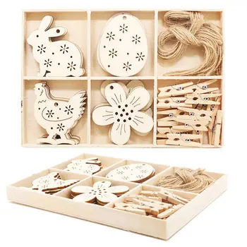 

Easter Rabbit Wooden Pendant Wood Egg Bunny Hanging Crafts Happy Easter Decoration for Home DIY Easter Party Decor b