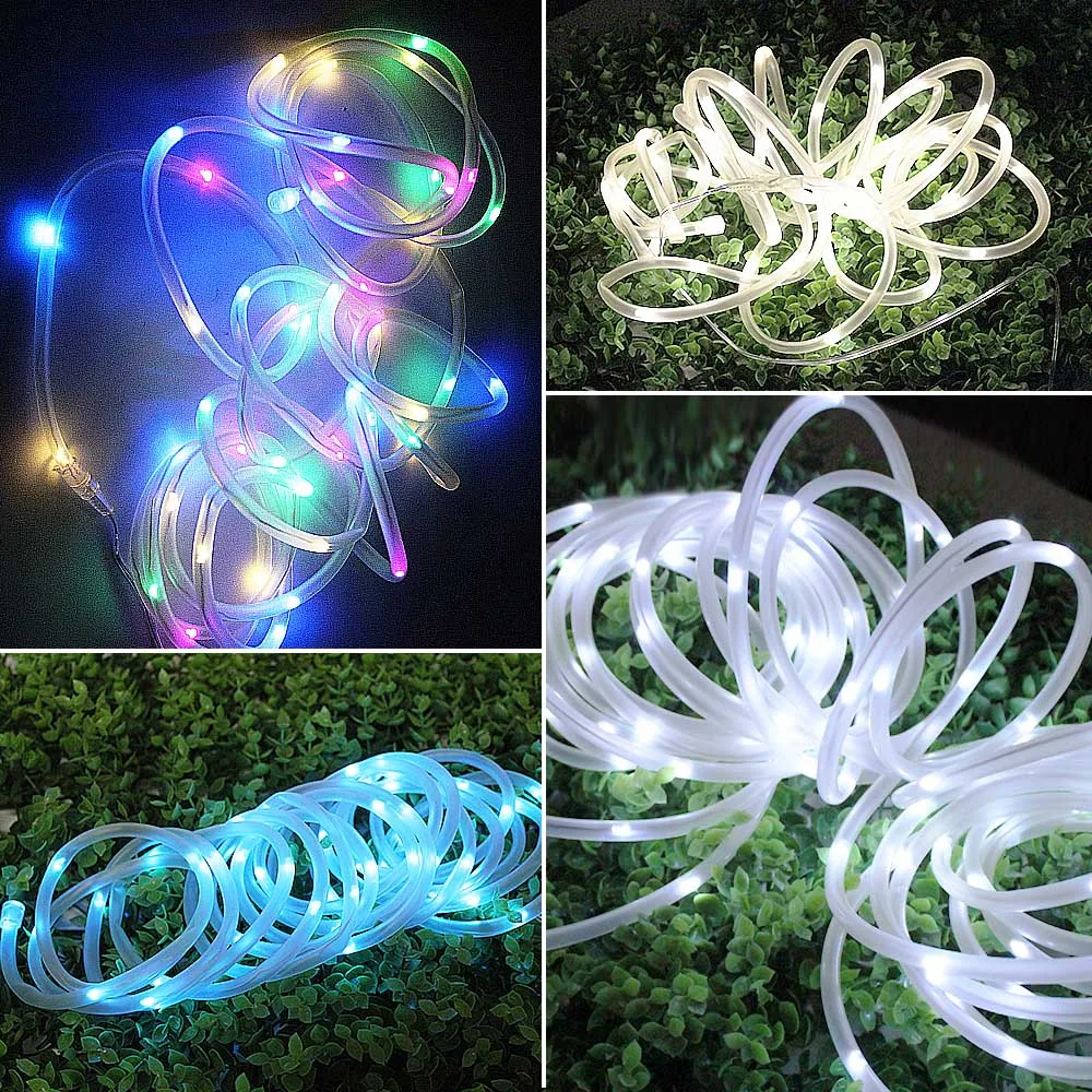 12m 100 Led Solar Garden Light Outdoor Rope Tube String Lights 50 Led Strip Solar Power Lamp Waterproof Wedding Xmas Fairy Decor