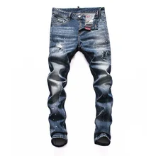 Новинка, европейский бренд dsq, Италия, мужские джинсы, брюки, мужские облегающие джинсы, джинсовые брюки на молнии, синие, Дырявые, узкие брюки, джинсы для мужчин, 8102