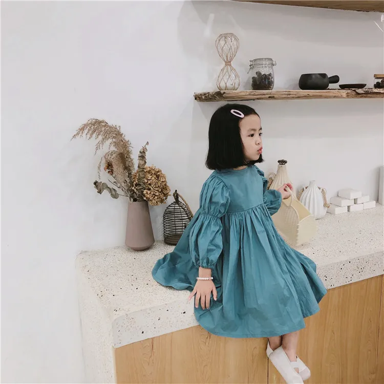 Платья с пышными рукавами для девочек детские осенние платья принцессы детская модная одежда винтажное плиссированное платье праздничная одежда для девочек, костюм