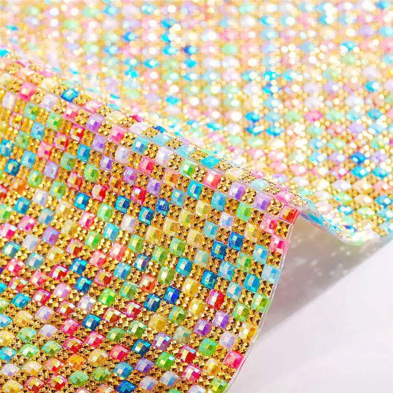 1 лист золотого цвета AB 4 мм квадратные смоляные Стразы кристальная сетка отделка аппликация из страз для DIY платье ювелирных изделий, 24*40 см/лист - Цвет: Hot sticker 19-013