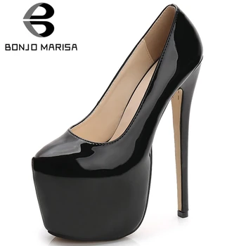 

BONJOMARISA New Ladies Party Extrem High Heels Pumps Fashion Patent PU Platform Pumps Women Sexy Shallow Shoes Woman