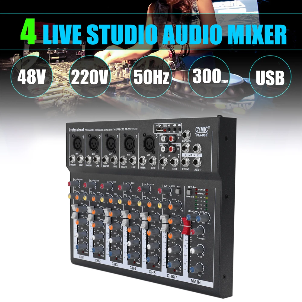 

Mini Household Portable Audio Mixer with USB DJ Sound Mixing Console 48V Amplifier for Karaoke KTV Party