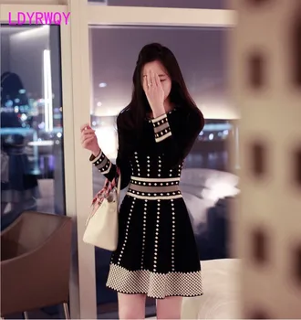 

[LDYRWQY] 2020 spring and autumn new women's cover belly winter women's thick knitted base dress