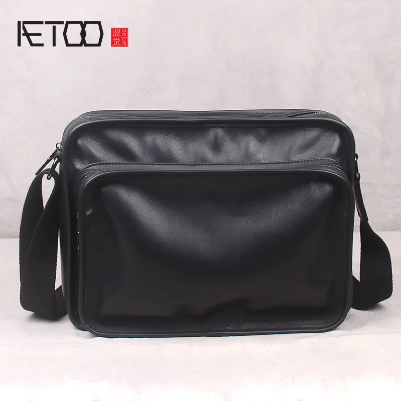 

BJYL Crossbody men's leather shoulder bag men's first layer leather casual business bag cross section soft leather retro l