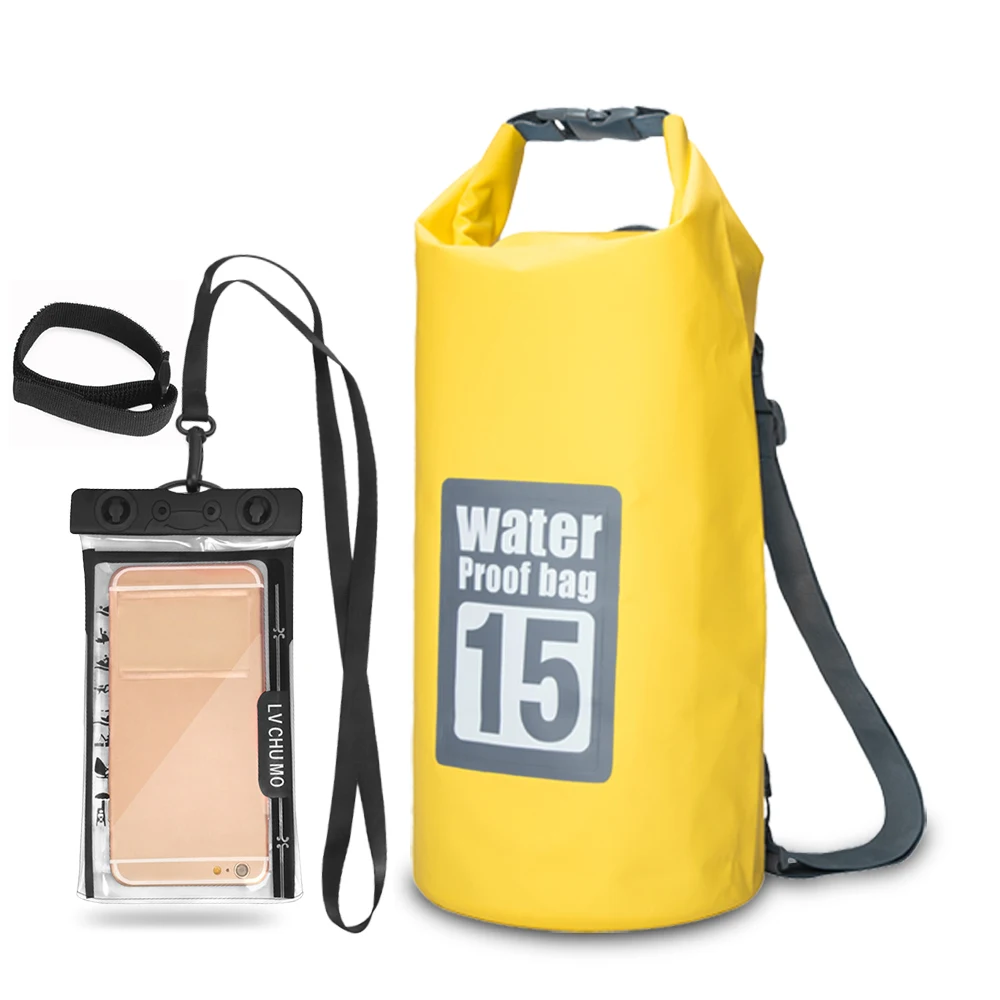 Yellow 15L 5L/10L/15L/20L Водонепроницаемая плавающая сухая сумка для плавания лодочный рюкзак 6,3 ''чехол для телефона водонепроницаемость для каякинга рафтинг - Цвет: Yellow 15L