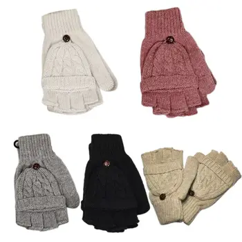 

THINKTHENDO Womens Cable Knit Fingerless Mittens Winter Convertible Gloves with Flip Cover