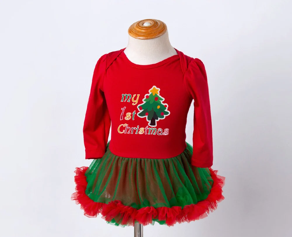 Hylidge/4 шт./компл., рождественские платья для маленьких девочек рождественское платье для маленьких девочек 0-2 лет, хлопковый комбинезон с длинными рукавами, Сетчатое платье