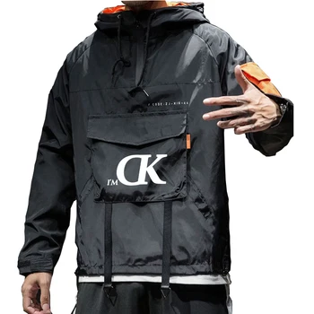 

Mens Hoodie Pullover Wind-proof Hoodies Pockets Harajuku style Printed Sweatshirts Casual Hip Hop Loose Riobbon Jacket