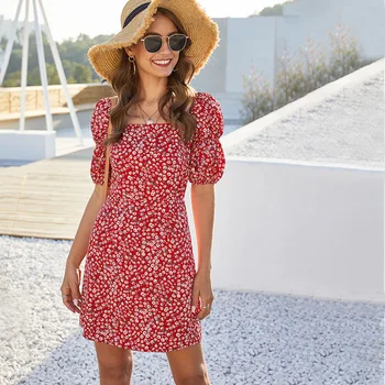 

Beach Robe Pareo Swimsuit For Women Swimwear Womens Skirt Summer New Floral Print Lantern Long Sleeve Neck High Waist Closed