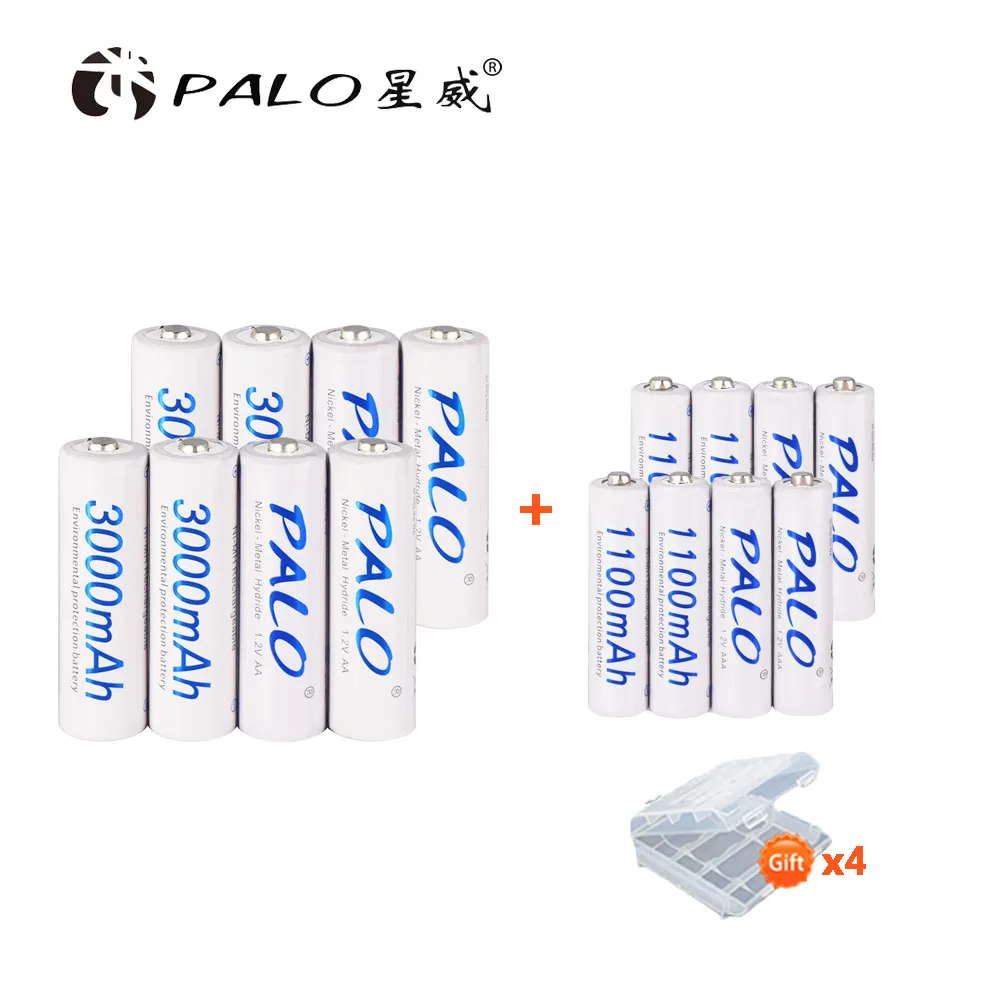 

PALO 8 pcs AA 2A 3000mAH + 8 pcs AAA 3A 1100mAh NI-MH NIMH NI MH rechargeable battery 1.2V 1.2 volts high current batteries