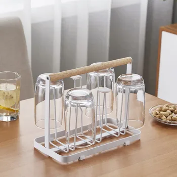 

Japanese-style Desktop Six Cup Holders Kitchenware Metal Racks Wrought Iron Storage Drain Hanging Cup Holders