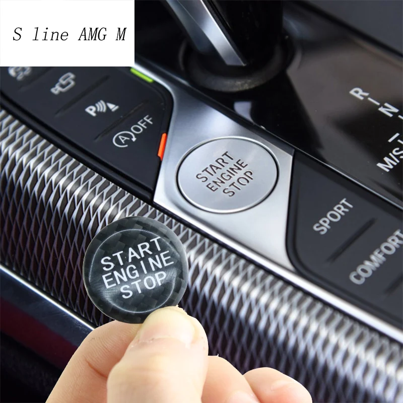 

Car Styling Carbon fiber ENGINE START STOP switch off Buttons Covers Stickers For BMW 3 Series G20 G28 Interior Auto Accessories