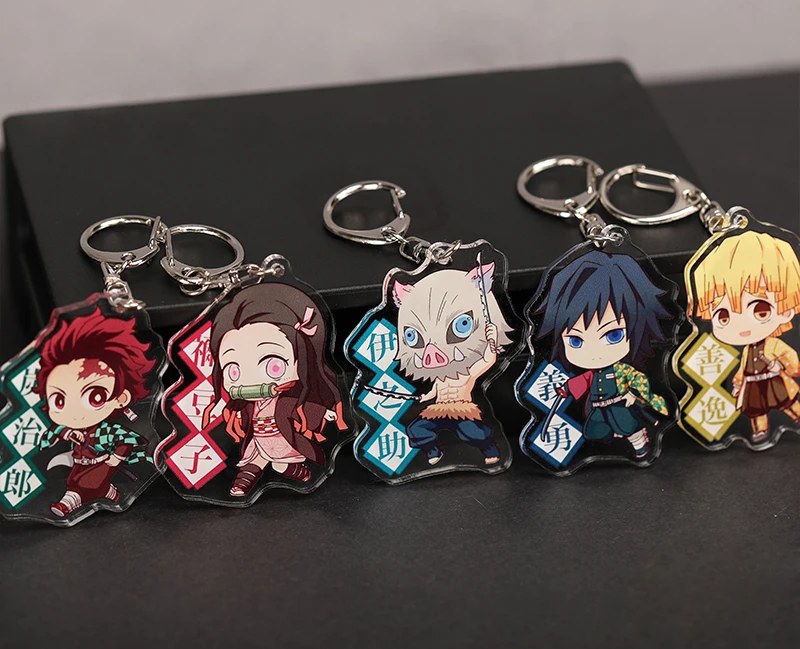 3 Pack Anime Demon Slayer Keychains Car Backpack PVC Pendant Keyrings