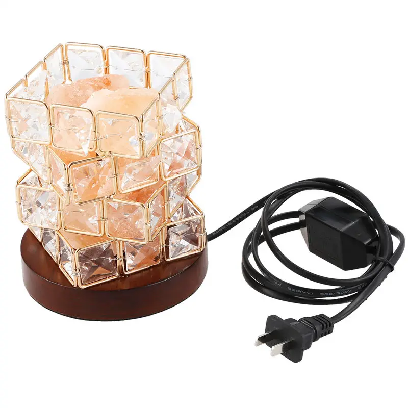Лампа из гималайской соли, натуральная каменная соль гималена в корзина из кристаллов с переключателем диммера, UL-Listed и деревянная база US Plug
