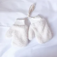 Детские утепленные варежки на веревке для мальчиков и девочек, одноцветные кашемировые перчатки, теплые вязаные митенки, перчатки#4