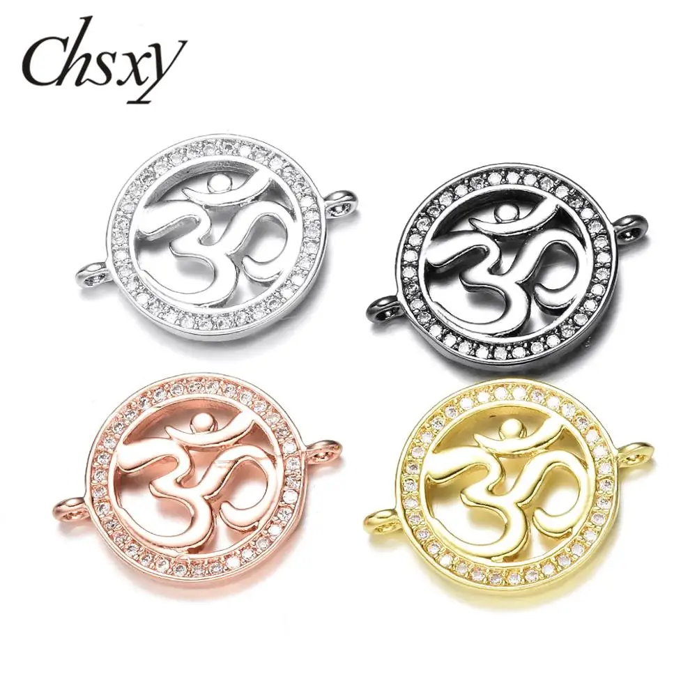 CHSXY простой дизайн буддийский AUM OM символ CZ латунные соединители для браслета