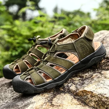 

Leather Men Sandals New Summer Men Shoes Beach Sandals for Man Fashion Brand Outdoor Casual Shoes Walking Flats Anti-slip