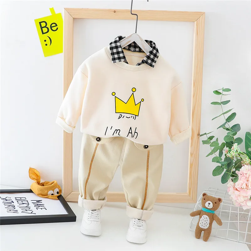 0-4 years winter boy girl clothing set casual thicker warm cartoon cute kid suit children baby clothing hoodies+pant 2pcs