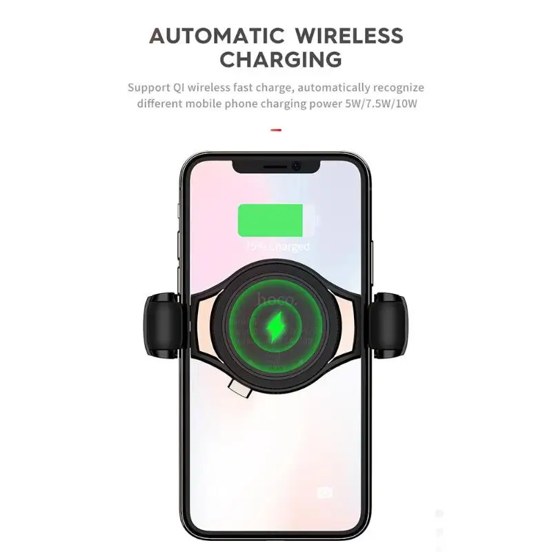 HOCO Holder S1 10 Вт Qi Беспроводное быстрое зарядное устройство с вентиляционным отверстием gps Автомобильный держатель для телефона Прямая поставка