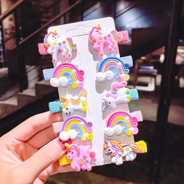 10PCS/Set New Girls Cute Cartoon Ice Cream Unicorn Hair Clips Kids Lovely Hairpins Headband Barrettes Fashion Hair Accessories hairpin wrapped 3