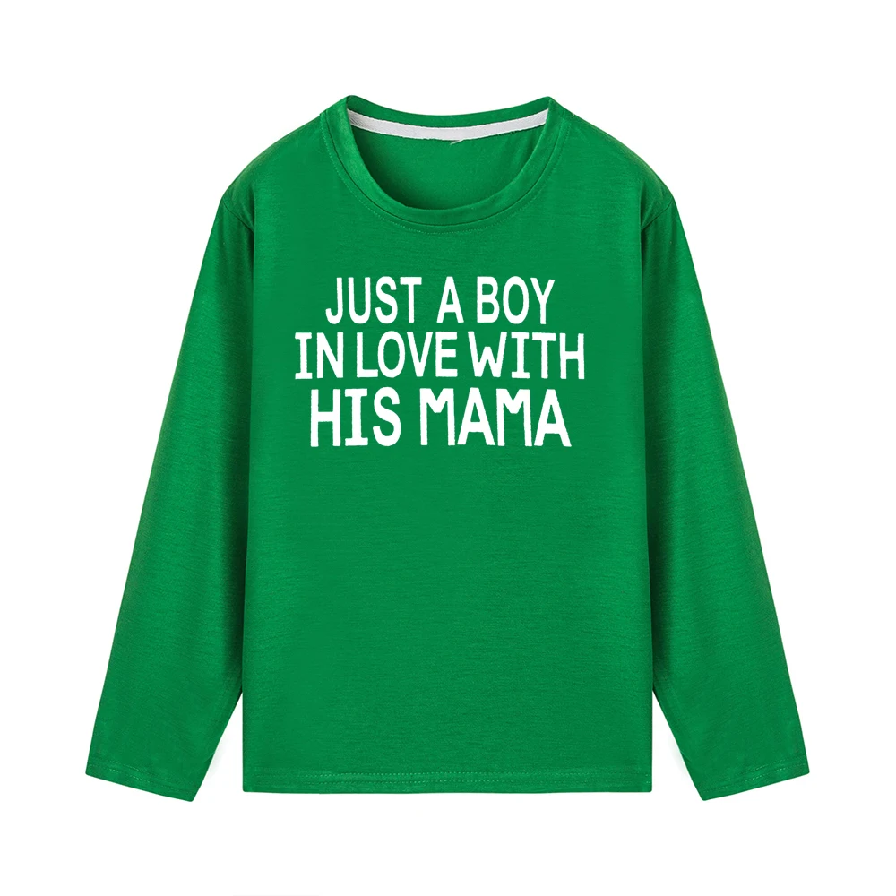 Детская футболка «Just A Boy In Love with His Mama» модная футболка с длинными рукавами для маленьких мальчиков Повседневный детский пуловер с надписью, футболка - Цвет: 47X6-KLTGN-