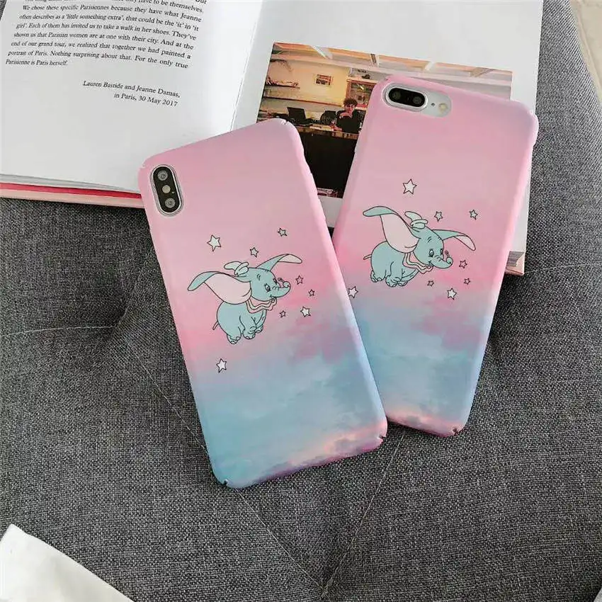

For Xiaomi 6X 8 9 SE Note 3 Back Slim Hard Phone Case Full Covers Gradient Pink Cute Dumbo Cartoon Animal Star Fundas Capa Coque