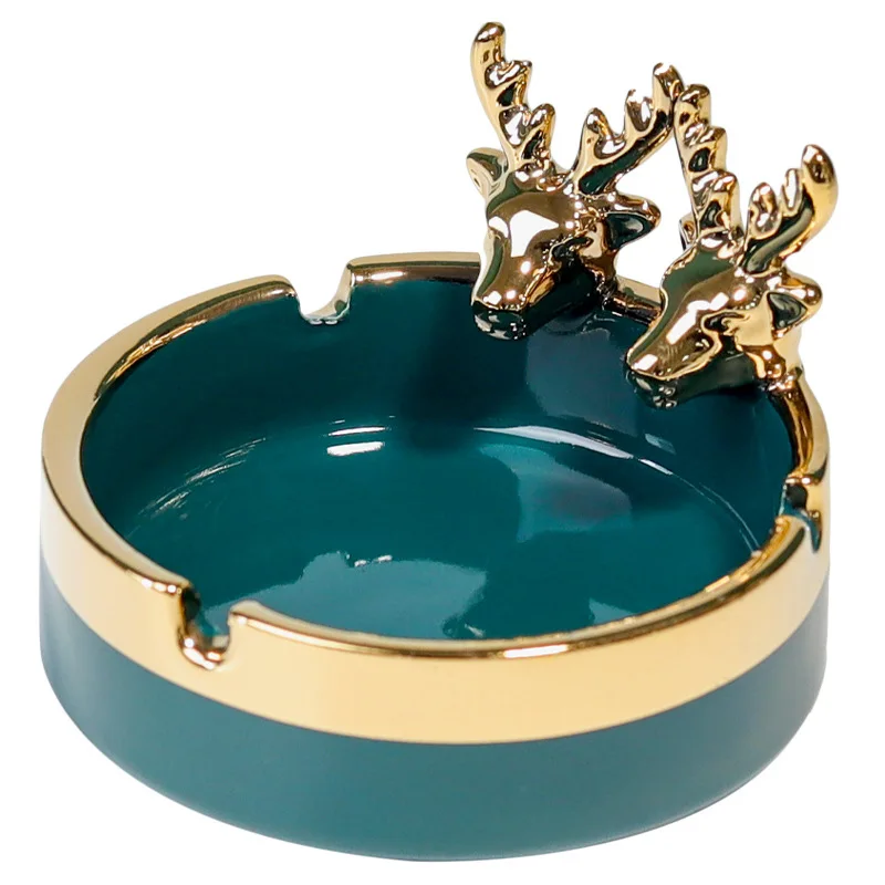 Round Gold-plated Deer Ashtray Cute Animal Ceramic Ashtray Office Living Room Decoration Desktop Storage Box Gift Art Decoration ceramic ashtray