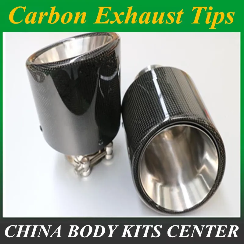 1X 114MM Outlet Glossy Carbon Fiber exhaust tip 304 Stainless Steel Universal Muffler tips exhaust pipe