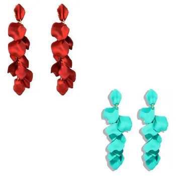 

Sexy Red Rose Statement Exaggeration Earrings 925 Silver Fashion Long Tassel Drop Earrings for Women Girls 2Pcs