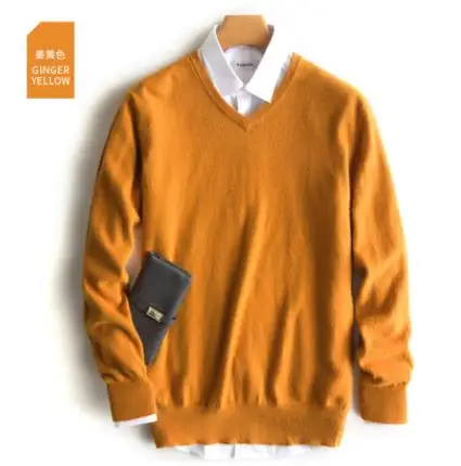 Кашемировые свитера мужские пуловеры осенне-зимняя одежда hombre robe pull homme hiver man свитера trui heren roupas мужской свитер - Цвет: v-neck Dark yellow