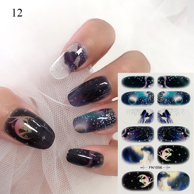 12 Tips Nail Wrapjapanese Anime Nail Art Stickers Full Cover Tips 21 New Arrival Diy Self Adhesive Nagel Manicure Stickers Decals Aliexpress