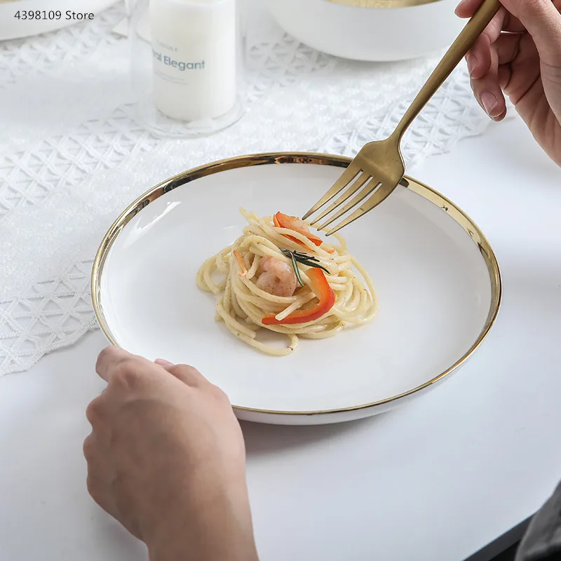 Европейская белая Золотая боковая посуда, тарелка для риса, Салатница, глубокая посуда, кухонная посуда, свадебная декоративная тарелка