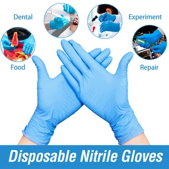 

100pcs/box Blue Nitrile Disposable Gloves Wear Resistance Chemical Laboratory Electronics Food Medical Testing Work Gloves