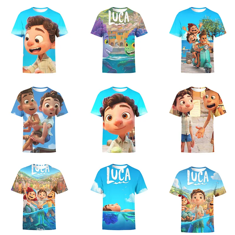 Disney Pixar Luca T Shirt Children Kids Kawaii Summer Cartoon Sea Monsters T-shirt for Girls Boys Clothing Unisex Short Sleeve | Детская