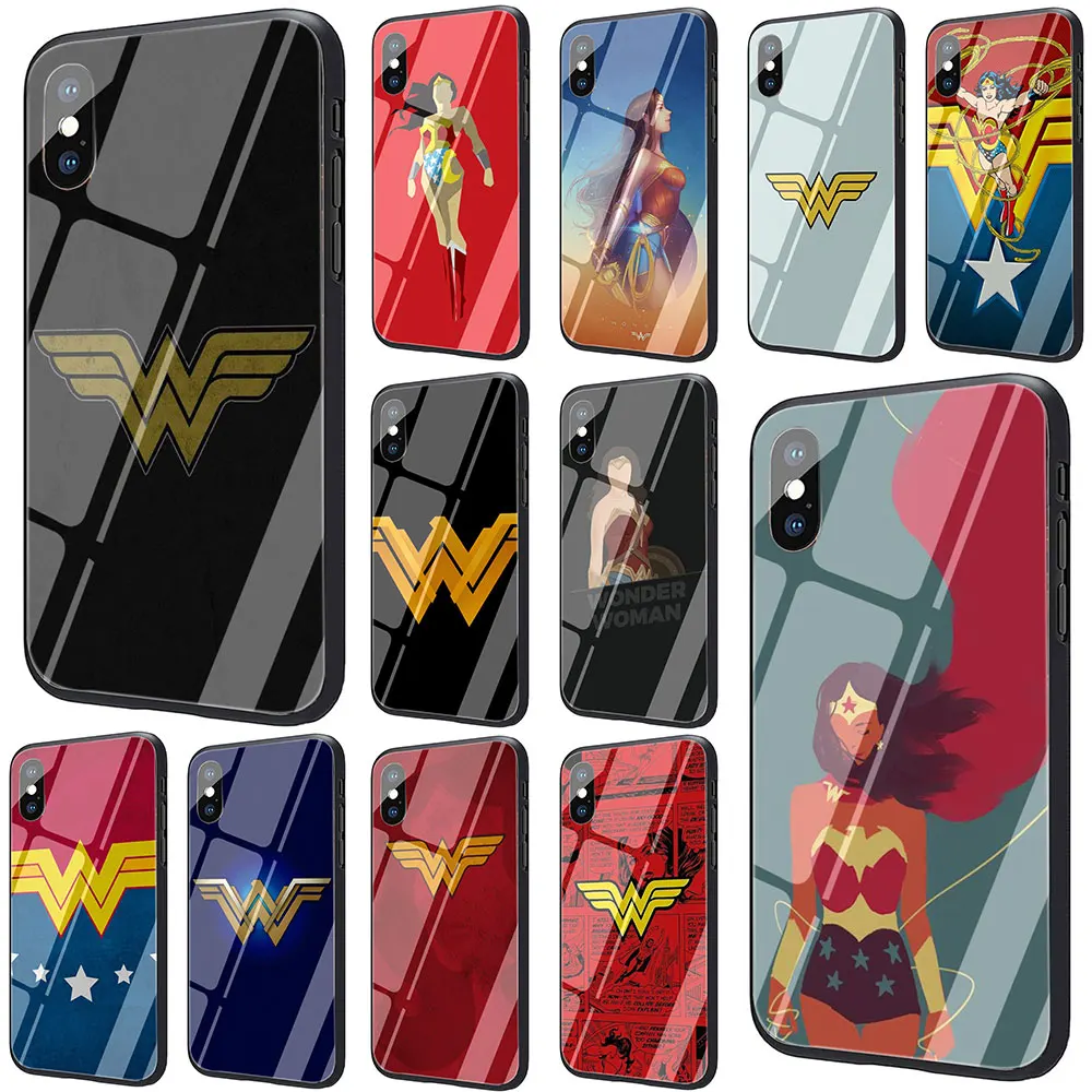 

EWAU Wonder Woman Logo Tempered Glass Phone Cover Case For iPhone 11 Pro 6 6S Plus 7 8 Plus X XS XR XS Max
