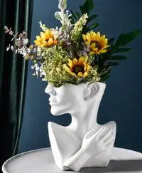 Женская Цветочная ваза для тела, белая керамическая ваза, цветочный горшок, домашний центральный ствол вазы - Цвет: vase and flower A