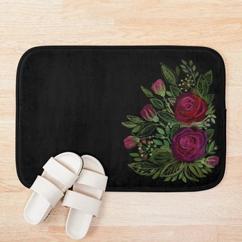

A bouquet of roses on a black background . Bath Mat 3d Pattern Print Bath Mats Anti Slip Soft Washable Bathroom Mat