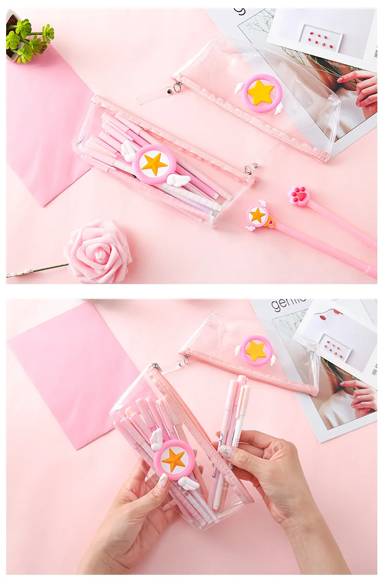 Cardcaptor Sakura Sailor Moon Luna с кошкой для пишущих принадлежностей милый карандаш ручка Сумка Чехол Контейнер ПВХ прозрачный подарок девушке