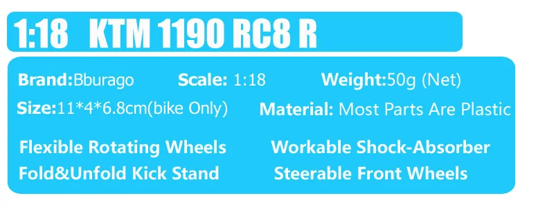 1:18 Масштаб Мини bburago KTM 1190 RC8 R спортивный велосипед литья под давлением модель игрушки superbike транспортные средства Мотоцикл цикл детский хобби сувенир