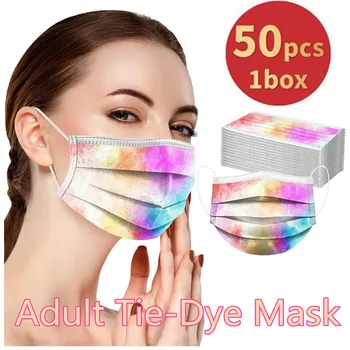 

50PCS Unisex Adults Tie-Dye Prints Mask 3 -Layer Soft Face Mask Mouth Mask Non-woven Melt Blown 3-layer Mascarilla mascarilas