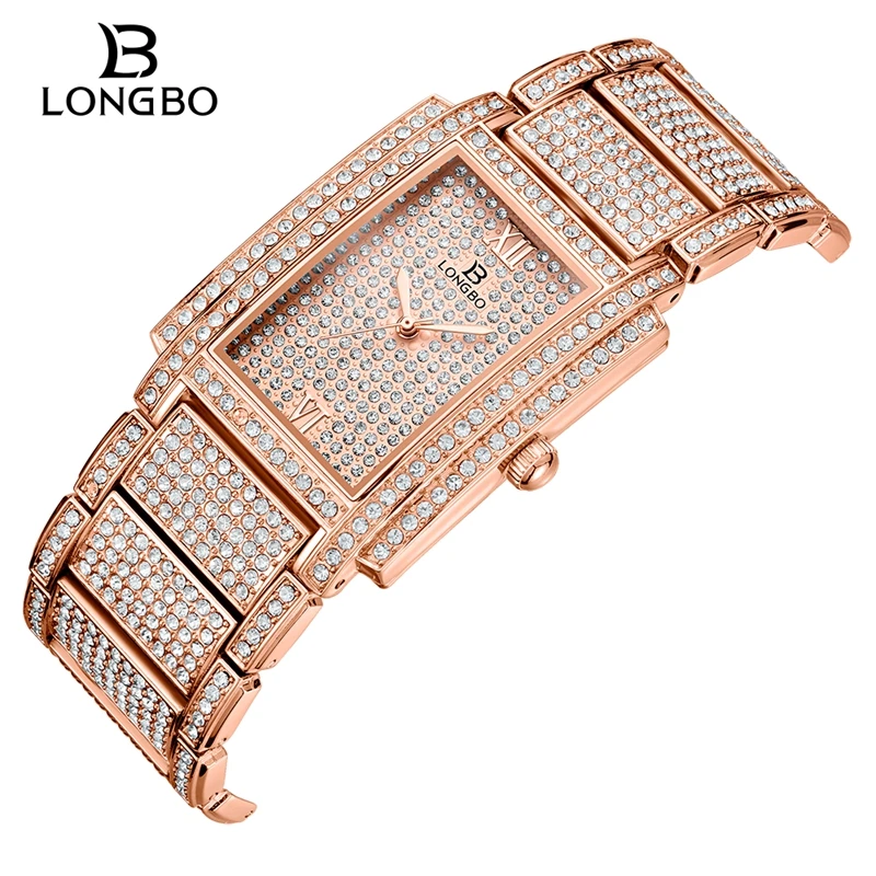 

LONGBO Diamond Watch For Women Luxury Brand Ladies Gold Square Watch Minimalist Analog Quartz Movt Unique Female Iced Out Watch