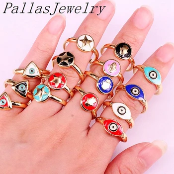 

10Pcs Enamel jewelry rings ,new design eye /round /Triangle shape colorful enamel rings ,adjustable rings jewelry