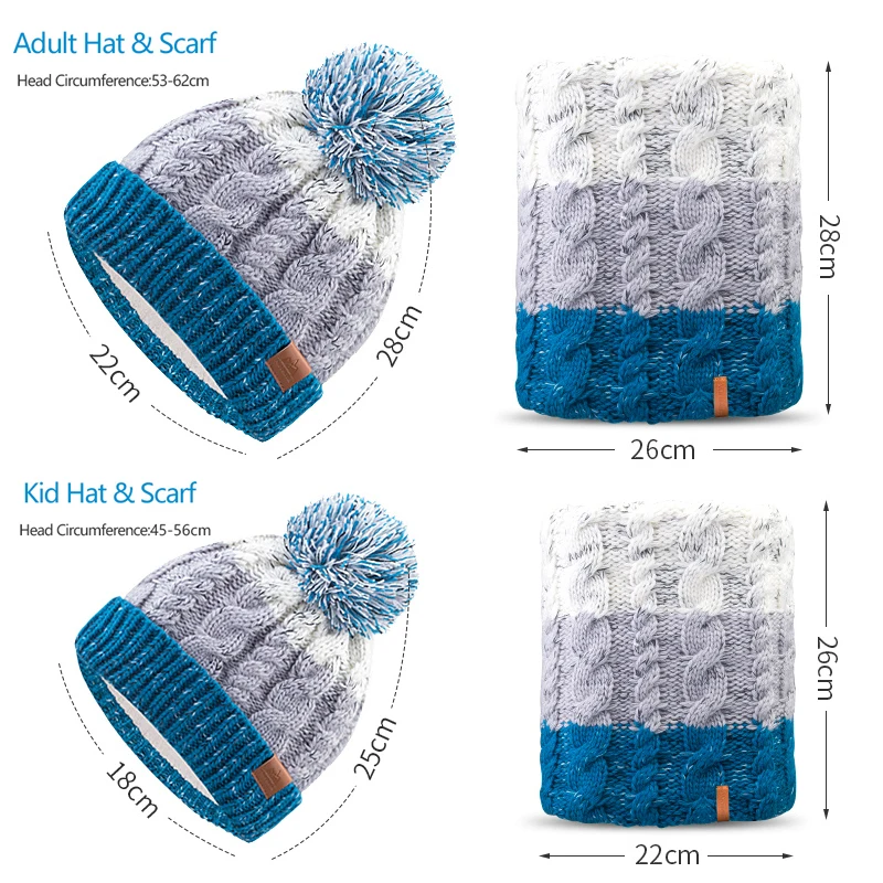 Najtaniej AONJIE M28 dorosły dzieciak dzieci gruby kabel zimowy podszyty polarem czapka z dzianiny mankiet czapka z czaszkami koło pętli szalik do jazdy na nartach
