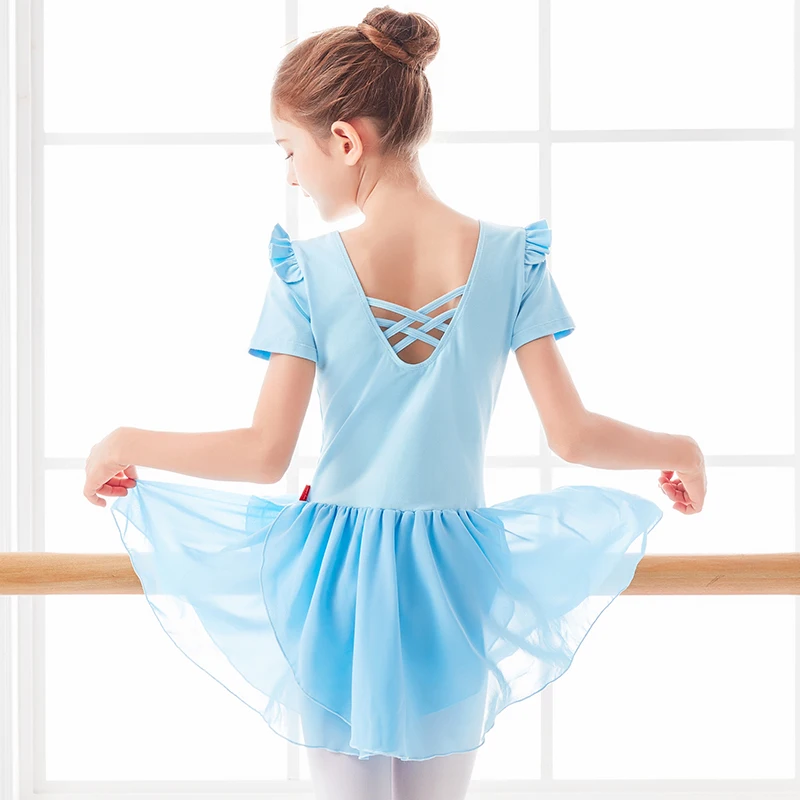 

Ballet Dress for Girls Children Ballet Chiffon Skirted Leotards Blue Short Sleeve Gym Leotards