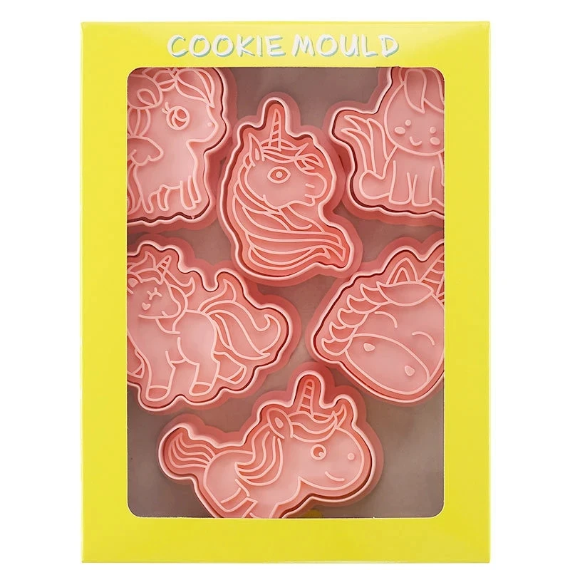 Cookie Cutter 6Pcs/set Unicorn Shape Cookie Cutters Plastic 3D Cartoon Pressable Biscuit Mold Cookie Stamp