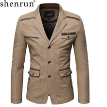 Shenrun для мужчин куртки светильник хаки оливково зеленый пиджаки для женщин Slim Fit Хлопок костюм воротник модная повседневная куртка однобортный 3 пуговицы
