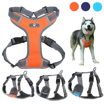 

Reflective Nylon Dog Harness Vest Services Medium Large Dog Vest Padded Adjustable Safety Vehicular Lead for Dog Pet Accessories